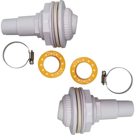 2 kits de jets de lavage à contre-courant - Complets avec raccords, assemblage de globe oculaire, colliers, rondelles et ruban fileté PTFE - Pour piscines FibroPool et piscines hors-sol (1/4)
