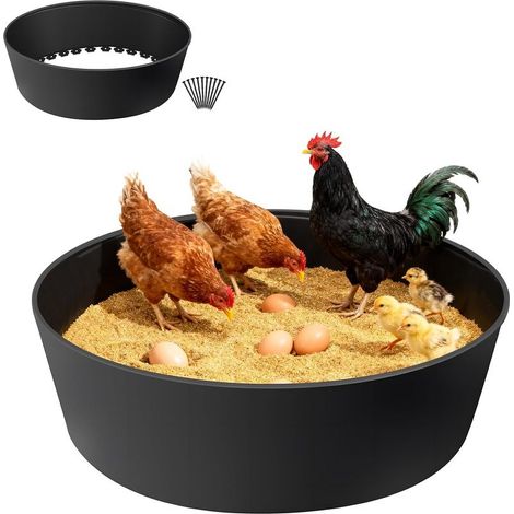 Baignoire de sable pour poulailler diamètre 60 cm × hauteur 15 cm, récipient de nettoyage pour poulailler avec 10 clous, baignoire pour poulailler, bain de poulailler réglable, design sans fond (1/5)