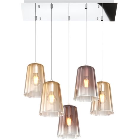 Sospensione Contemp. Rett. Shaded Metallo Cromo Vetro Ambra E Rame 5 Luci E27 (1/3)