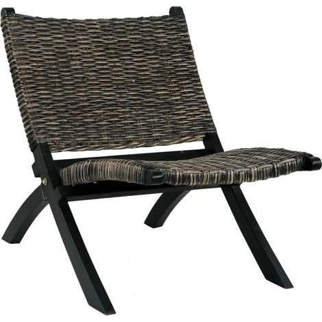 Chaise de relaxation Noir Rotin naturel kubu et bois d'acajou (1/5)