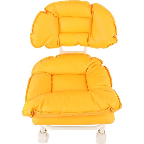 Tabouret bas à roulettes avec dossier, imperméable, en PU, pivotant, avec rembourrage doux orange. (1/5)