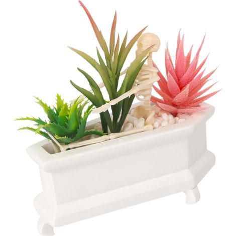 Fausse planteur de crâne et succulentes artificielles - Décoration pour étagère de cercueil avec squelette pour la maison, la chambre ou - Accessoire de table gothique pour Halloween et (1/5)
