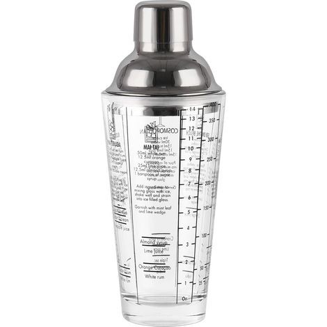 Shaker à cocktail, 400 ML en verre en acier inoxydable Shaker à cocktail Martini Shaker à agiter + Mixeur avec tamis Mixeur à cocktail, accessoires de bar (1/5)