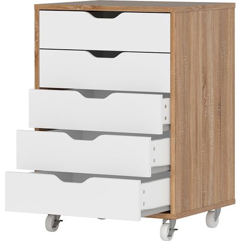 Five-Drawer Filing Cabinet,  Wheels - Oak Brown (1/5)