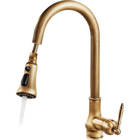 Antike Messing Pull Out Küche Wasserhahn Einzigen Griff Mischbatterie Deck Montieren