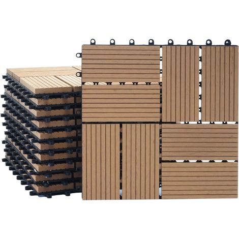 Carrelage de sol WPC balcon terrasse aspect bois 11 pièces 30x30cm 1m² décalage en teck 040005440