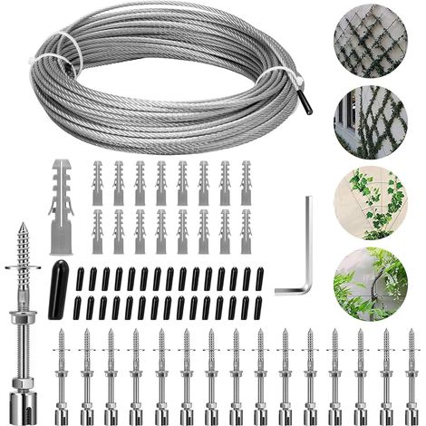 Support pour Plantes Grimpantes, Kit Complet en Acier Inoxydable avec Supports muraux et Corde de 3 mm, pour Rosier Les Jardins Extérieurs(16 Supports, Corde de 24 m) (1/5)