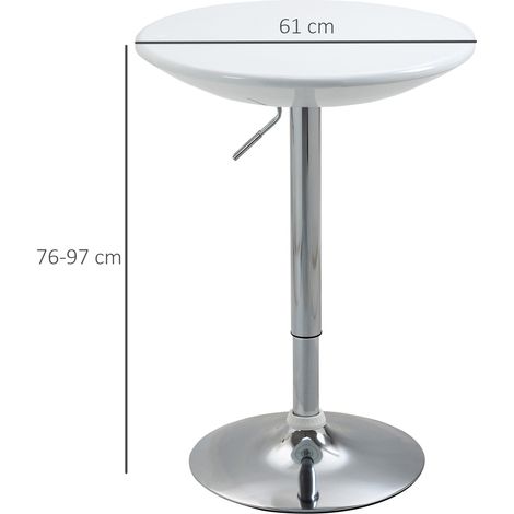 Tavolo da bar, tavolo da pranzo moderno, tavolo da bistrot regolabile in altezza, tavolo per lavorare in piedi, tavolo da bancone, scrivania, rotondo, in metallo, laccato ABS, bianco, Ø61 x 76-97 cm