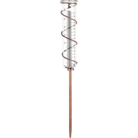 Spiralförmiger Regenmesser aus Glas mit 17 cm Fassungsvermögen, Metallrahmen, Garten-Regenmesser, bronzefarbenes Eisenrohr, Außen-Regenmesser, Glas-Deko-Regenmesser für den Garten