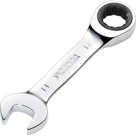 Draper 14mm Hi-Torq Stubby Ratchet Spanner (27895) – Compact Metric Combination Wrench with Reversible Ratchet Mechanism