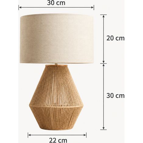 Lampe de chevet en rotin avec abat-jour en tissu – Lampe de table décorative pour chambre, salon et bureau, style naturel (1/3)