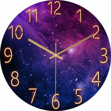 royaluxe - Horloge murale silencieuse, horloge murale de 12 pouces sans bruits de tic-tac, galaxie étoiles espace extra-atmosphérique ciel étoilé horloge murale décor à la maison pour salon chambre d' (1/2)