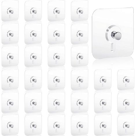 Lot de 30 crochets autocollants transparents pour photos - Sans perçage - Pour horloge, cadre photo, peinture (1/5)