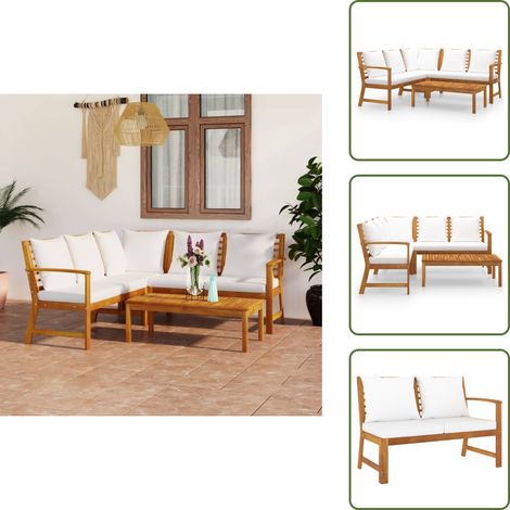 Salon de jardin 4 pcs avec coussin Crème Bois d'acacia solide - Salon De Jardin - Meubles De Jardin - Mobilier De Jardin - Set De Salon De Jardin - Acacia