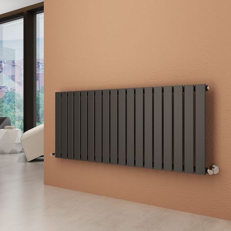 ELEGANT Horizontal Radiator Flat Panel 600x1368mm Designer Anthracite Radiator with Chrome Thermostatic Radiator Valves (1/5)