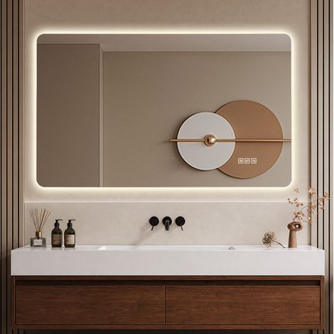 REDOM - Espejo de baño - 60x120 cm - antivaho - 3 colores de luz - intensidad regulable - vidrio templado plateado
