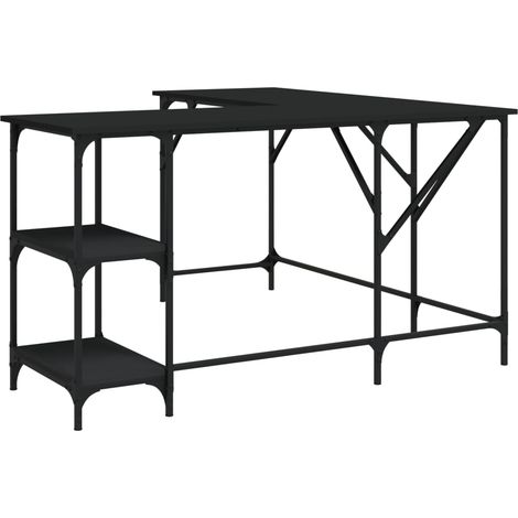 Bureau table poste de travail meuble d'ordinateur informatique étude 139 x 139 x 75 cm bois d'ingénierie noir (1/5)