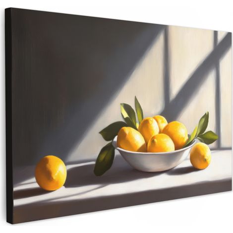 TABLEAU SUR TOILE Citrons - Nature morte - Jaune Tableau Cuisine Décoration murale 90x60 cm