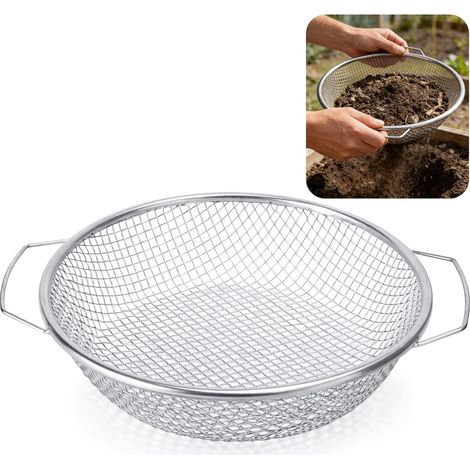Tamis de jardin inox 30 cm avec poignée, maille 6 mm pour sable, terre, compost. (1/5)