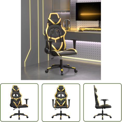 The Living Store Chaise de jeu Noir et doré Similicuir - Chaises Gaming - Fauteuil Gamer - Chaise Bureau - Chaise Ergonomique - Chaise Confortable (1/5)