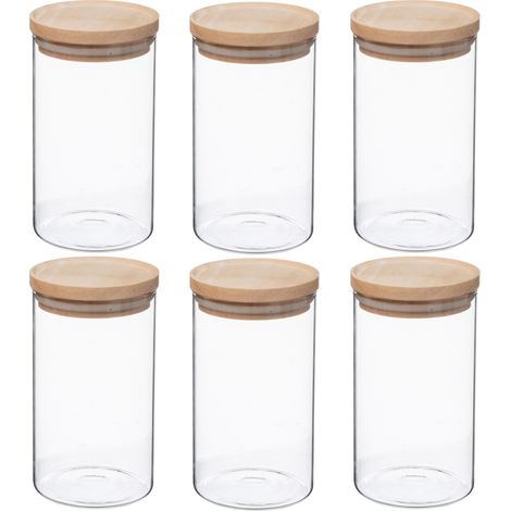 Set de 6 tarros de vidrio y madera 1 L (1/3)