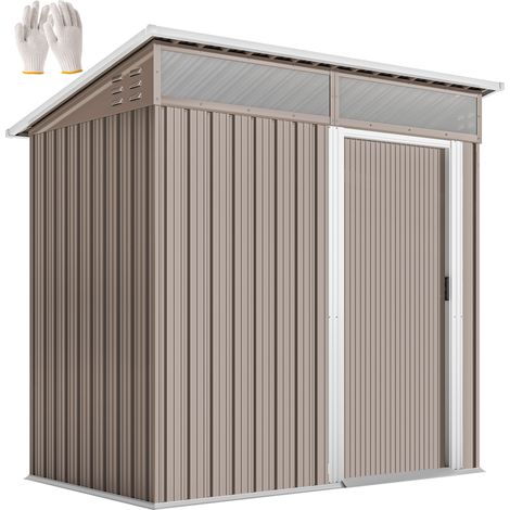 Abri de jardin métallique avec, en métal, marron, 182 cm, pour jardin et terrasse, fenêtres et ventilation pour stockage extérieur 195 x 122 x 159 /