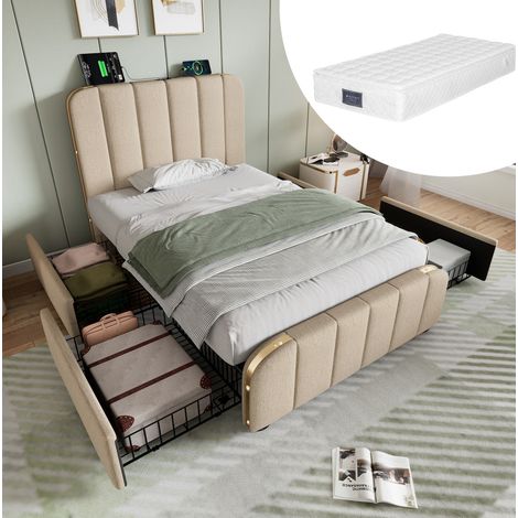 CHICFURN Lit cadre moderne gris en velours avec structure métal 140 x 200 cm (1/5)