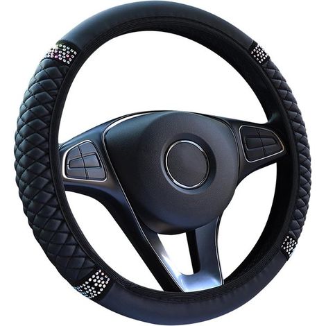 Coprivolante, confezione da 3 pezzi con strass, set di coprivolante per auto in morbida pelle microfibra, include coprifreno a mano e coprileva del cambio, traspirante, antiscivolo e taglia universale