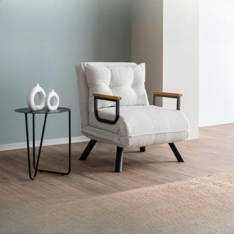 Fauteuil convertible blanc bouclette 1 place 175 cm MODI (1/5)