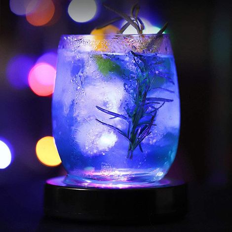 Sous-verre LED avec capteur de gravité pour verre, set de 1 pose-verre lumineux pour bar, fête, club, ABS noir blanc 9,4x2,2 cm