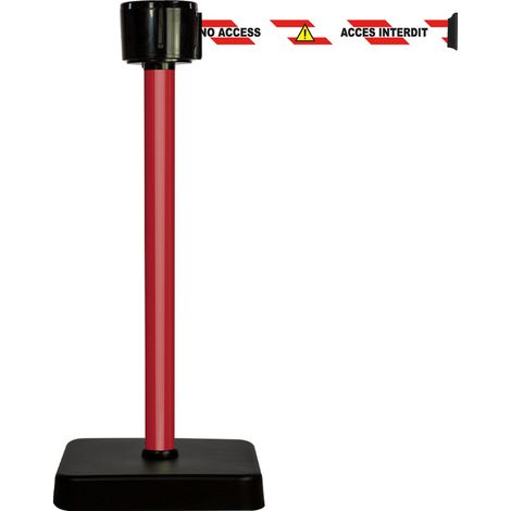 Poteau alu rouge à sangle grande longueur accès interdit trilingue 12m x 50mm sur socle mobile - 2810197 (1/3)