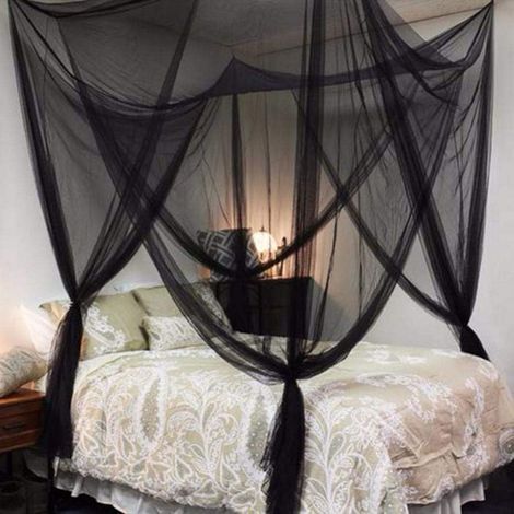 GENERIC-Quatre Coin Couvercle en Moustiquaire, Moustiquaire Filet Moustiquaire Princesse Au Lit pour Lit À Baldaquin pour Lit Double Chambre Décor, Noir, 220x200x250cm (1/4)