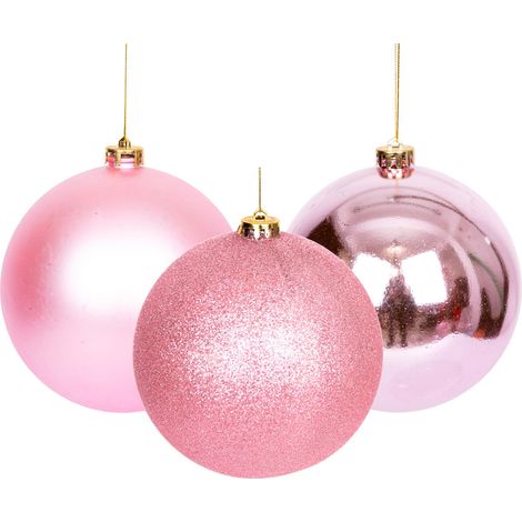 15cm 3 Pack Pale Pink Shatterproof Christmas Baubles for Tree, Garland and Home Decor (1/5)