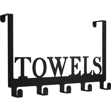 Türhaken, Handtuchhalter fürs Badezimmer, Hängender Handtuchhalter mit 5 Haken für Schlafzimmer und Badezimmer, Schwarz (1/5)