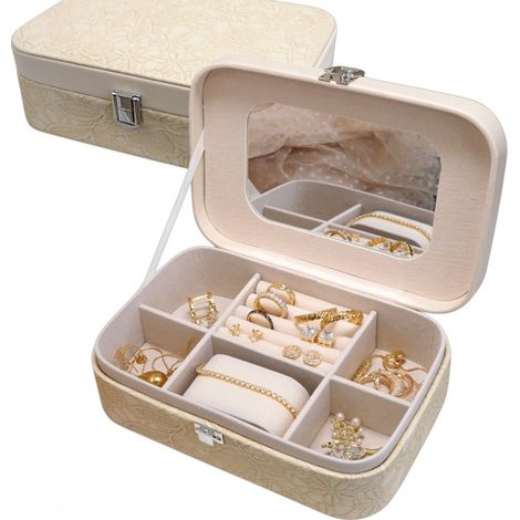 Schmuckkästchen, Etui, Organizer, cremefarbene Spitze, Damen (1/4)