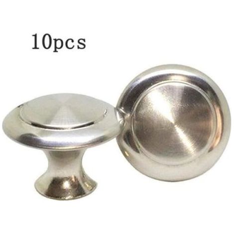 pair 10x Bouton de Tiroir Metal Boutons de Porte de Placard de Cuisine en Aspect Inox Satiné Ronde Argent Poignée de Meuble