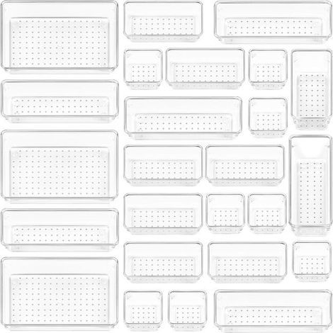 Ensemble de 25 boîtes de rangement à tiroirs – Plastique transparent – Convient pour les coiffeuses et les bureaux (1/4)