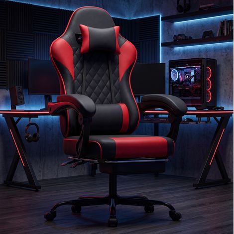 Sedia gaming 58,5x63x120,5 cm in PVC nero e rosso con poggiapiedi regolabile – MEUBLIV (1/5)