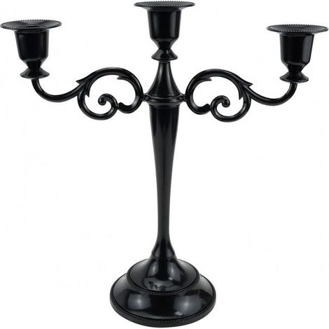 Candelabro cónico de metal de tres cabezas, adecuado para ocasiones formales, bodas, iglesias y decoraciones navideñas, color negro. (1/5)