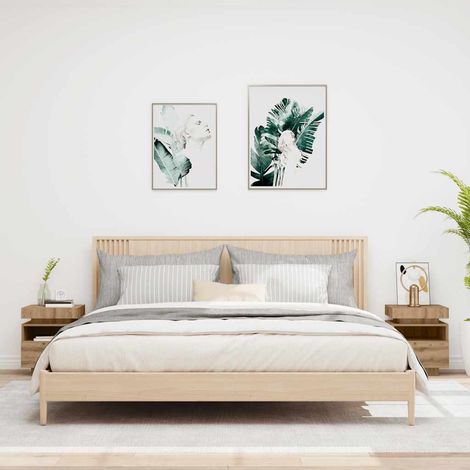 vidaXL Comodini con Luci LED 2pz Rovere Artigianale 40x39x48,5 cm