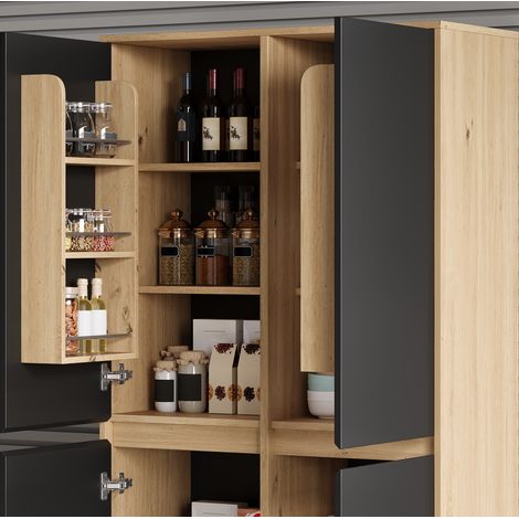 Armadio da cucina 80x35x180 cm in MDF nero e naturale con contenitore FloraGrace (1/5)