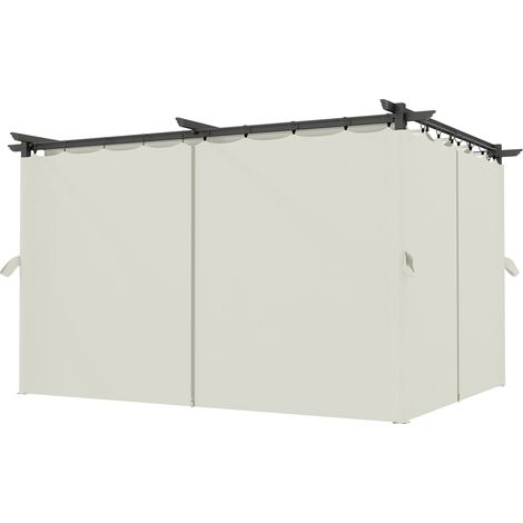 Pergola crème 3x4m toit rétractable et rideaux occultants UPF30+, abri polyvalent adapté au coin barbecue, patio et grande terrasse (1/5)
