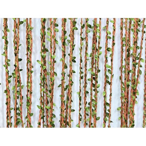 Rideau de porte tresses polyester avec feuillage artificiel Samana, brun, 90 x 200 cm - Morel