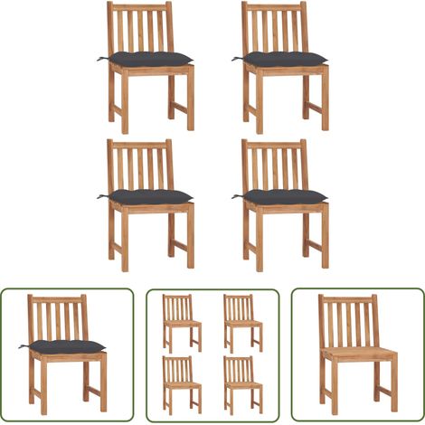 Chaises de jardin 4 pcs avec coussins Bois de teck massif 18 (1/5)