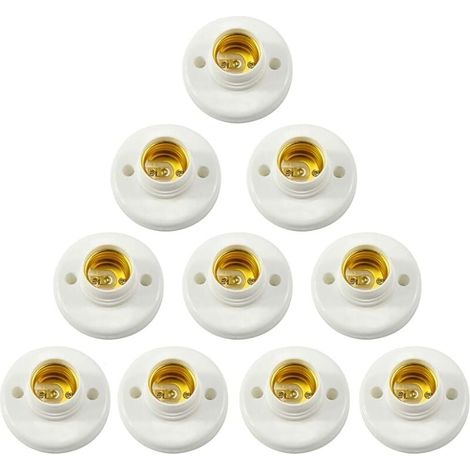 Paquete de 10 casquillos roscados de plástico para base de lámpara E27, casquillo de lámpara LED, montaje en pared, convertidor adaptador para bombilla E27, casquillo roscado redondo de plástico, port (1/4)