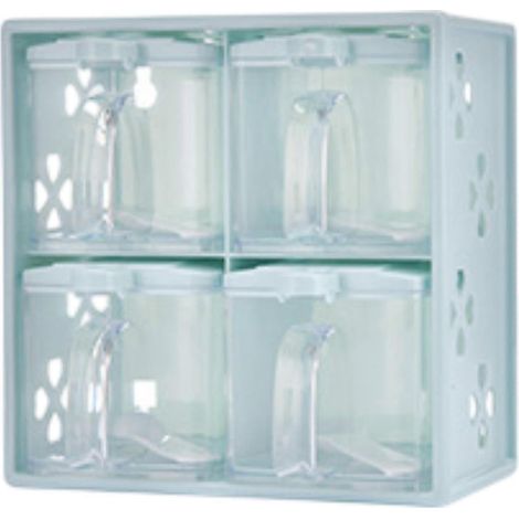 Boîte de rangement pour épices à 4 compartiments, rose, idéale pour les desserts, les fruits de mer et autres condiments. (1/4)