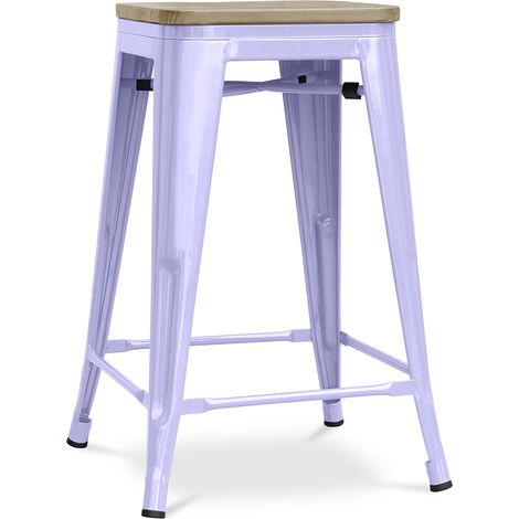 Industrial Design Bar Stool - Wood & Steel - 61cm - Stylix Lavander