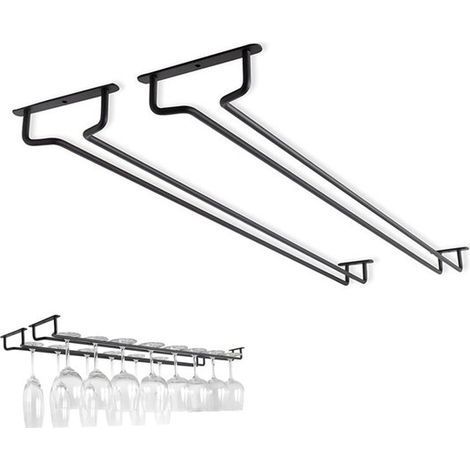Soporte para copas de vino de 2 piezas,Estante colgante para copas de vino,40 cm,Capacidad para 10 copas,Estante para copas de vino,Negro (1/5)