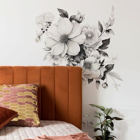 Romantische Romantische graue und weiße Blumen florales Schlafzim (1/4)