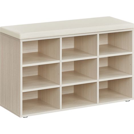Vasagle – Banc à chaussures avec assise rembourrée – 9 compartiments ouverts – Capacité de charge 136 kg – Dimensions 30,3 x 78,5 x 48 cm – Beige naturel